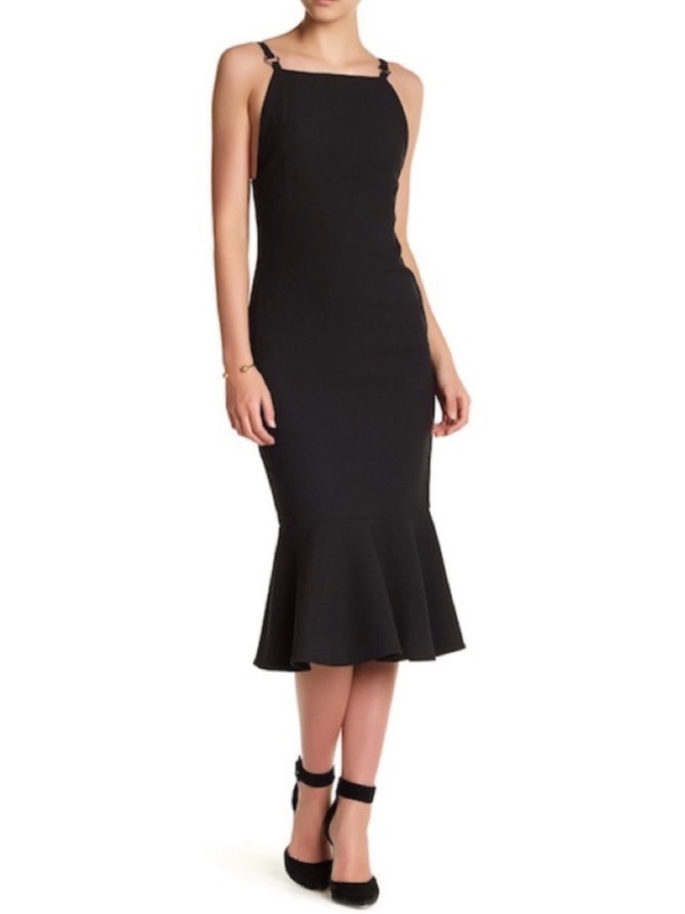 Cinq a Sept Harlyn Black Midi Dress Size 0 Sleeveless Trumpet Cocktail Mermaid